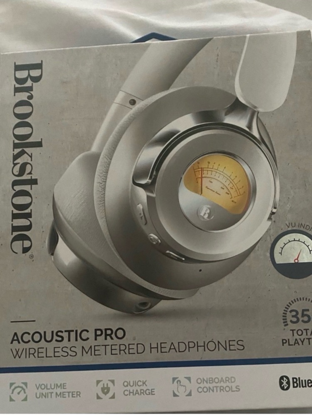 NIB Brookstone Wireless Over-Ear Headphones with Amber VU Meter